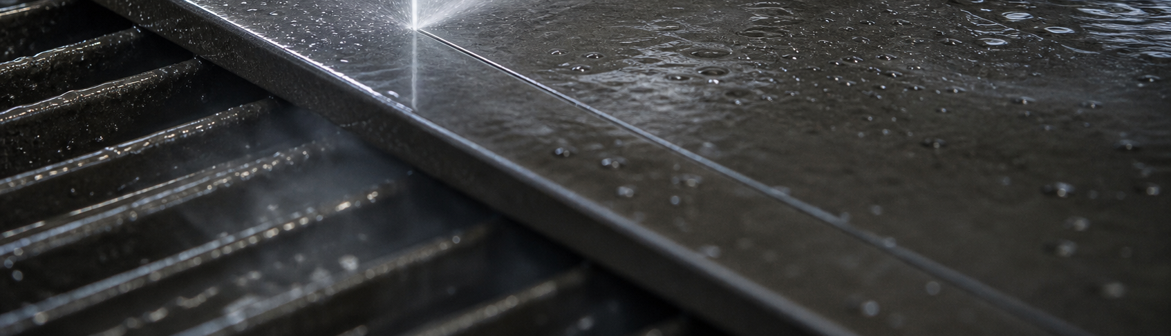 Detalle de chorro Waterjet sobre material